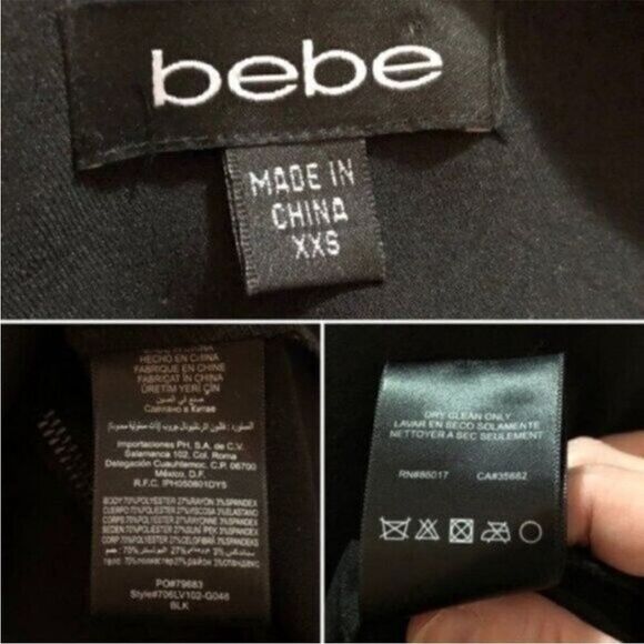 bebe Black Mini Sheath Dress Cap Sleeves Embellished Beaded Yoke Cocktail XXS - Picture 8 of 9